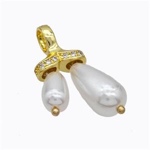 Copper Pendant Pave Zirconia Wiht Pearlized Resin Gold Plated, approx 12mm, 10mm, 15mm [FD17665]