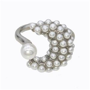Copper Moon Rings Pave Pearlized Resin Platinum Plated, approx 16-20mm, 18mm dia [FD17674]