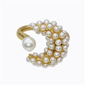 Copper Moon Rings Pave Pearlized Resin Gold Plated, approx 16-20mm, 18mm dia [FD17675]