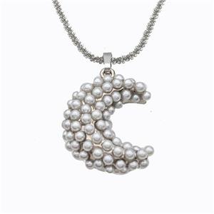 Copper Moon Necklace Pave Pearlized Resin Platinum Plated, approx 20-25mm, 2mm, 42-47cm length [FD17676]