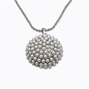 Copper Necklace Micropave Pearlized Resin Button Platinum Plated, approx 25mm, 2mm, 42-47cm length [FD17680]