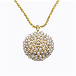 Copper Necklace Micropave Pearlized Resin Button Gold Plated, approx 25mm, 2mm, 42-47cm length [FD17681]