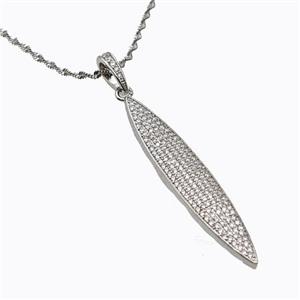 Copper Leaf Necklace Pave Zirconia Platinum Plated, approx 10-55mm, 2mm, 42-47cm length [FD17688]