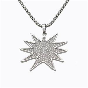 Copper Star Necklace Pave Zirconia Platinum Plated, approx 30mm, 2mm, 42-47cm length [FD17690]
