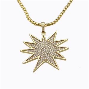 Copper Star Necklace Pave Zirconia Gold Plated, approx 30mm, 2mm, 42-47cm length [FD17691]
