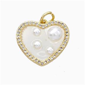 Copper Heart Pendant Pave Zirconia Resin Pearlized Gold Plated, approx 15-18mm [FD17708]