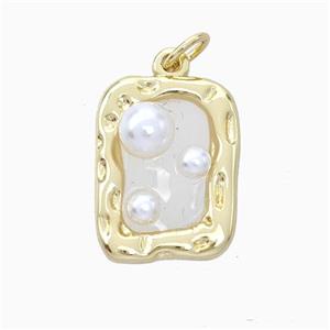 Copper Rectangle Pendant With Pearlized Resin Gold Plated, approx 13-17mm [FD17709]
