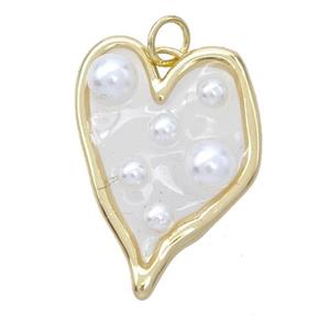 Copper Heart Pendant Pave Pearlized Resin White Gold Plated, approx 18-25mm [FD17711]