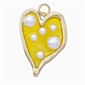 Copper Heart Pendant Pave Pearlized Resin Yellow Gold Plated, approx 18-25mm [FD17713]