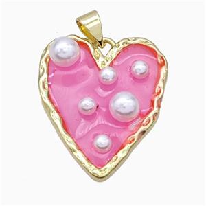 Copper Heart Pendant Pave Pearlized Resin Pink Gold Plated, approx 20-25mm [FD17715]