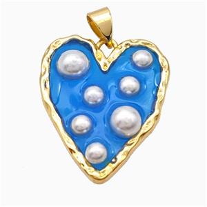 Copper Heart Pendant Pave Pearlized Resin Blue Gold Plated, approx 20-25mm [FD17717]