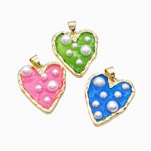 Copper Heart Pendant Pave Pearlized Resin Gold Plated Mixed, approx 20-25mm [FD17719]