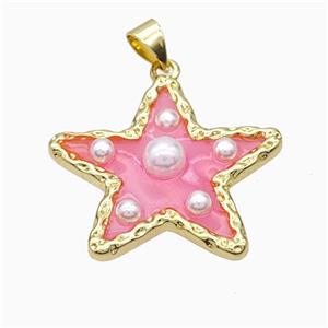 Copper Star Pendant Pave Pearlized Resin Pink Gold Plated, approx 26mm [FD17720]