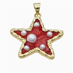 Copper Star Pendant Pave Pearlized Resin Red Gold Plated, approx 26mm [FD17721]