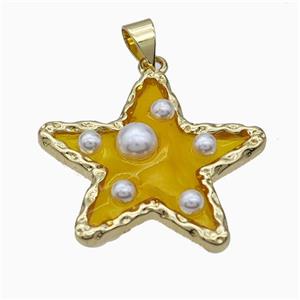 Copper Star Pendant Pave Pearlized Resin Yellow Gold Plated, approx 26mm [FD17722]
