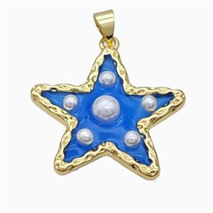 Copper Star Pendant Pave Pearlized Resin Blue Gold Plated, approx 26mm [FD17723]