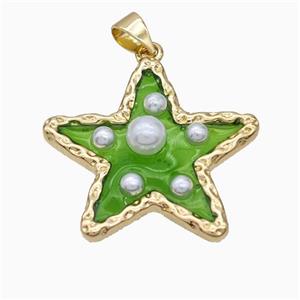 Copper Star Pendant Pave Pearlized Resin Green Gold Plated, approx 26mm [FD17724]