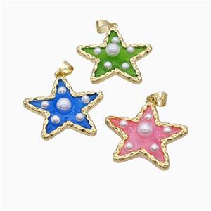 Copper Star Pendant Pave Pearlized Resin Gold Plated Mixed, approx 26mm [FD17725]