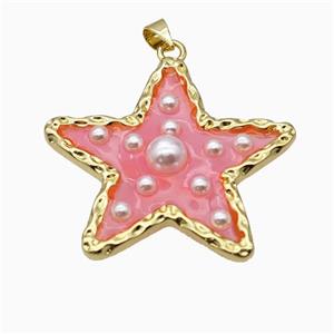 Copper Star Pendant Pave Pearlized Resin Pink Gold Plated, approx 36mm [FD17726]