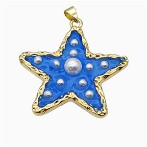 Copper Star Pendant Pave Pearlized Resin Blue Gold Plated, approx 36mm [FD17727]