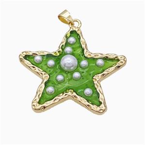 Copper Star Pendant Pave Pearlized Resin Green Gold Plated, approx 36mm [FD17728]