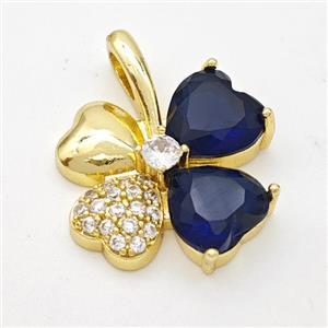 Copper Clover Pendant Pave Zirconia Darkblue Crystal Glass Gold Plated, approx 20-24mm [FD17734]