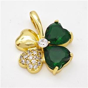 Copper Clover Pendant Pave Zirconia Green Crystal Glass Gold Plated, approx 20-24mm [FD17735]