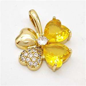 Copper Clover Pendant Pave Zirconia Crystal Glass Gold Plated, approx 20-24mm [FD17736]