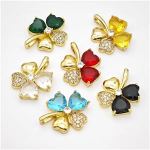 Copper Clover Pendant Pave Zirconia Crystal Glass Gold Plated Mixed, approx 20-24mm [FD17738]