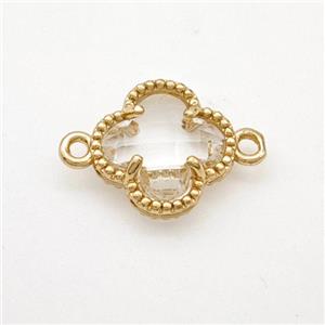 Crystal Glass Copper Clover Connector Gold Plated, approx 12mm [FD17739]