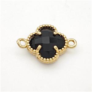 Black Crystal Glass Copper Clover Connector Gold Plated, approx 12mm [FD17740]