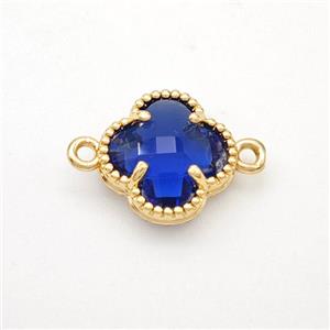Blue Crystal Glass Copper Clover Connector Gold Plated, approx 12mm [FD17741]