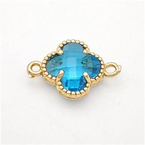 Aqua Crystal Glass Copper Clover Connector Gold Plated, approx 12mm [FD17742]