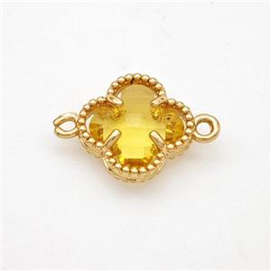 Golden Crystal Glass Copper Clover Connector Gold Plated, approx 12mm [FD17743]