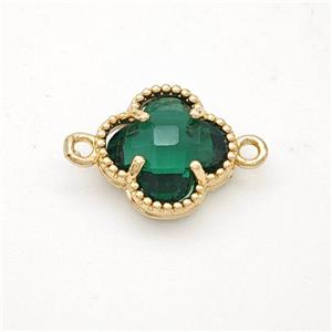 Green Crystal Glass Copper Clover Connector Gold Plated, approx 12mm [FD17744]