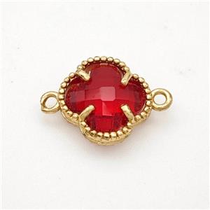 Red Crystal Glass Copper Clover Connector Gold Plated, approx 12mm [FD17745]