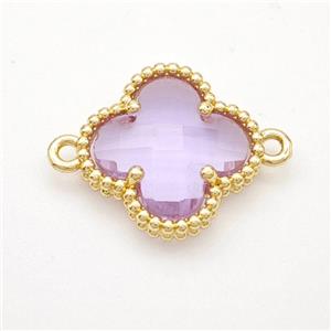 Lavender Crystal Glass Copper Clover Connector Gold Plated, approx 16mm [FD17747]