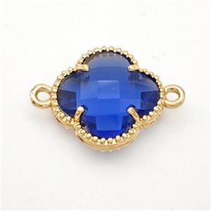 Blue Crystal Glass Copper Clover Connector Gold Plated, approx 16mm [FD17748]