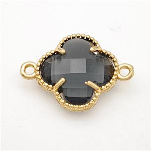 Smoky Crystal Glass Copper Clover Connector Gold Plated, approx 16mm [FD17749]