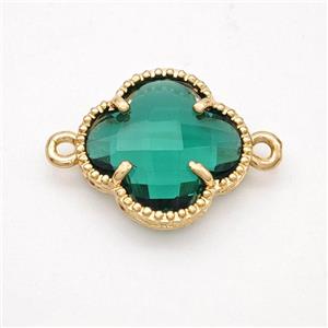 Green Crystal Glass Copper Clover Connector Gold Plated, approx 16mm [FD17750]