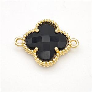 Black Crystal Glass Copper Clover Connector Gold Plated, approx 16mm [FD17751]