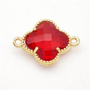 Red Crystal Glass Copper Clover Connector Gold Plated, approx 16mm [FD17752]