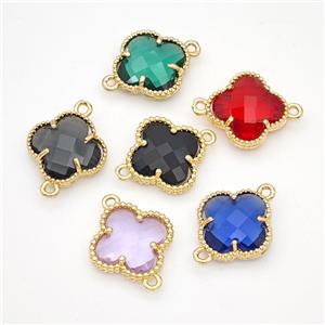 Crystal Glass Copper Clover Connector Gold Plated Mixed, approx 16mm [FD17753]