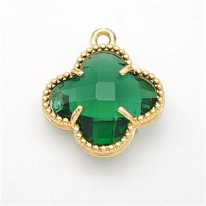 Green Crystal Glass Copper Clover Pendant Gold Plated, approx 16mm [FD17754]