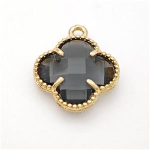 Smoky Crystal Glass Copper Clover Pendant Gold Plated, approx 16mm [FD17755]