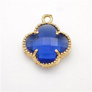 Blue Crystal Glass Copper Clover Pendant Gold Plated, approx 16mm [FD17756]