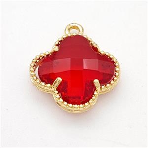 Red Crystal Glass Copper Clover Pendant Gold Plated, approx 16mm [FD17758]