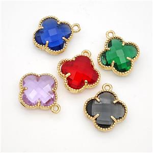Crystal Glass Copper Clover Pendant Gold Plated Mixed, approx 16mm [FD17759]