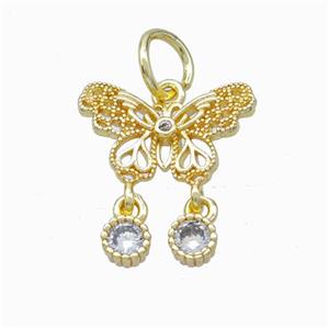 Copper Butterfly Pendant Pave Zirconia Gold Plated, approx 8-15mm, 4mm [FD17794]