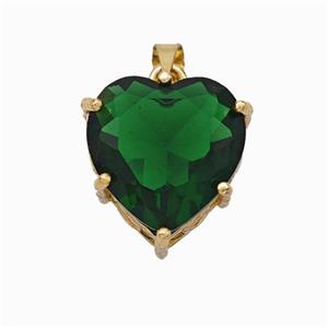 Copper Heart Pendant Pave Green Crystal Glass Gold Plated, approx 14mm [FD17798]